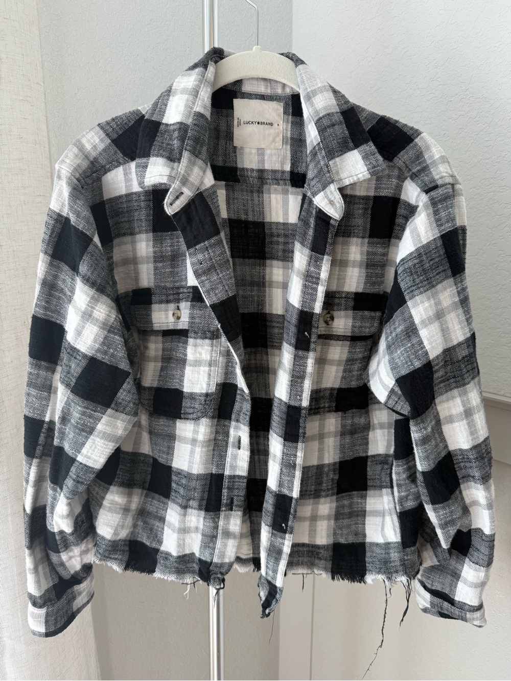 Lucky Brand Black & White Plaid Shirt Jacket